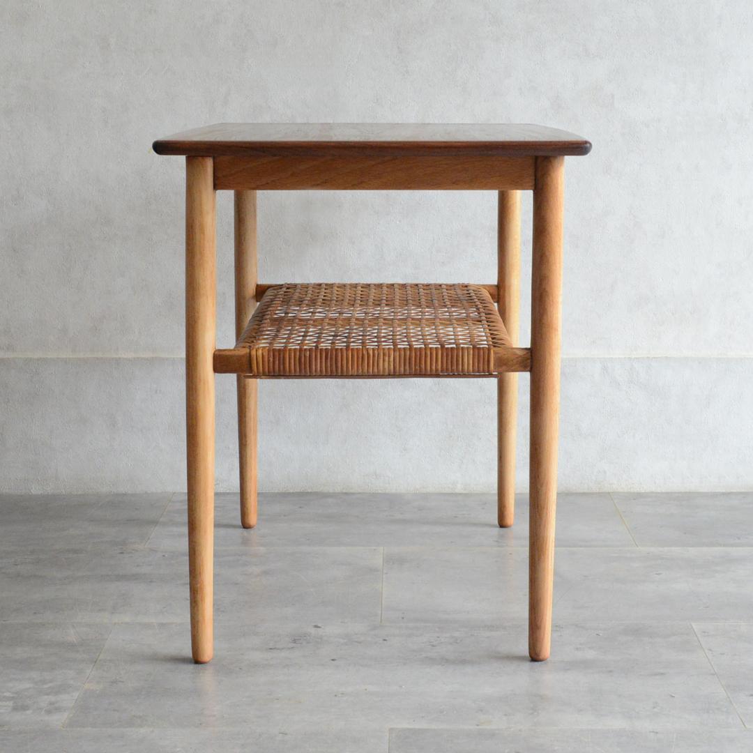 デンマーク 北欧ヴィンテージ サイドテーブル ローズウッド 北欧家具 ラタン棚付