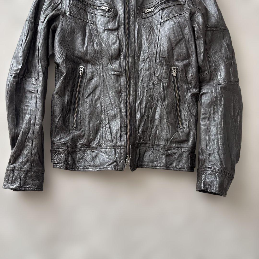 美品【y2k】ラトルトラップ　シングルライダースL 豚革　シワ加工　こげ茶