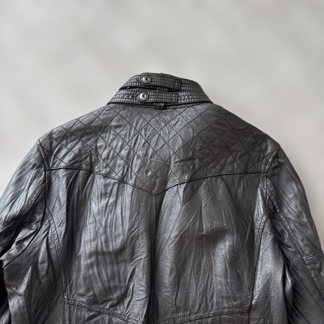 美品【y2k】ラトルトラップ　シングルライダースL 豚革　シワ加工　こげ茶