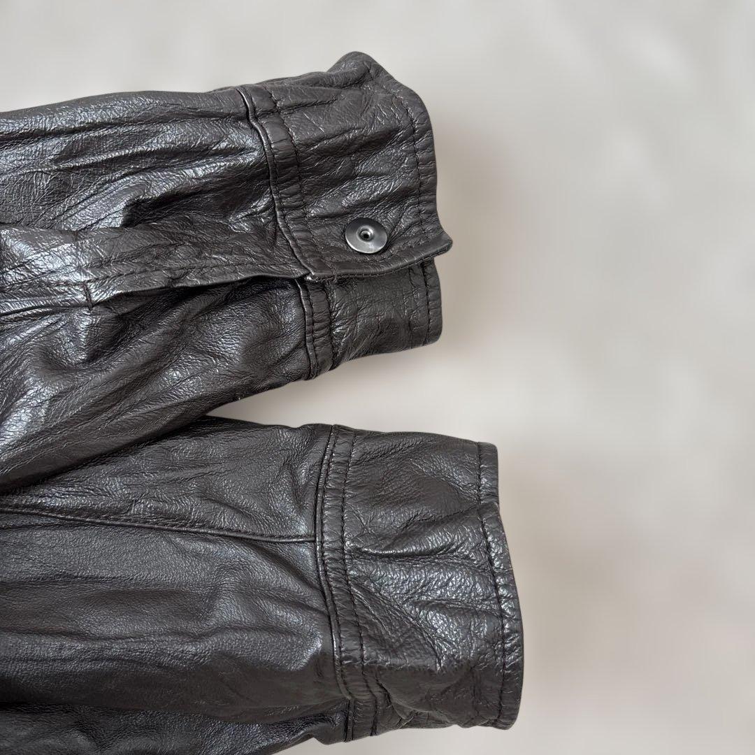 美品【y2k】ラトルトラップ　シングルライダースL 豚革　シワ加工　こげ茶