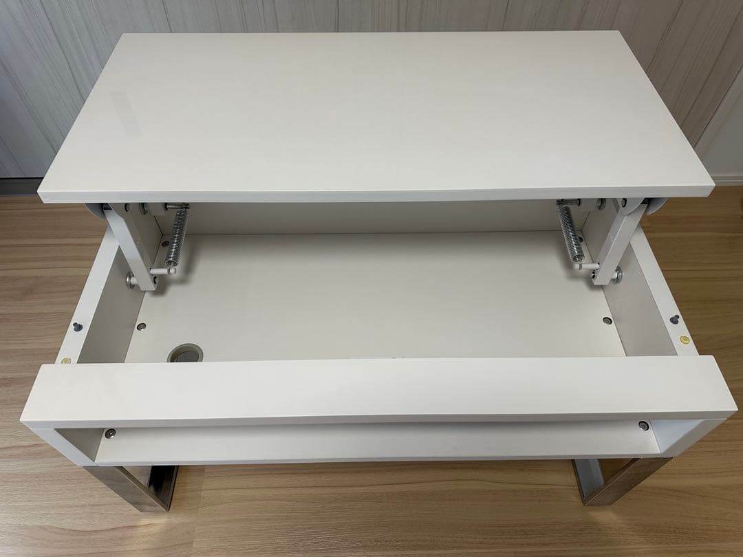 【直接引取-3000円】dinosディノス 昇降式ローテーブル ホワイト収納付き