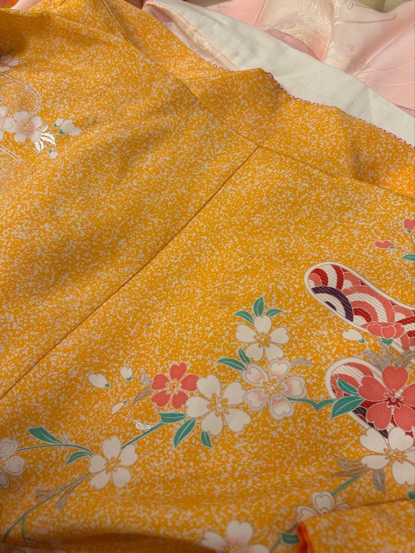 七五三 7歳祝い着 正絹 黄色 おしどり M2509025