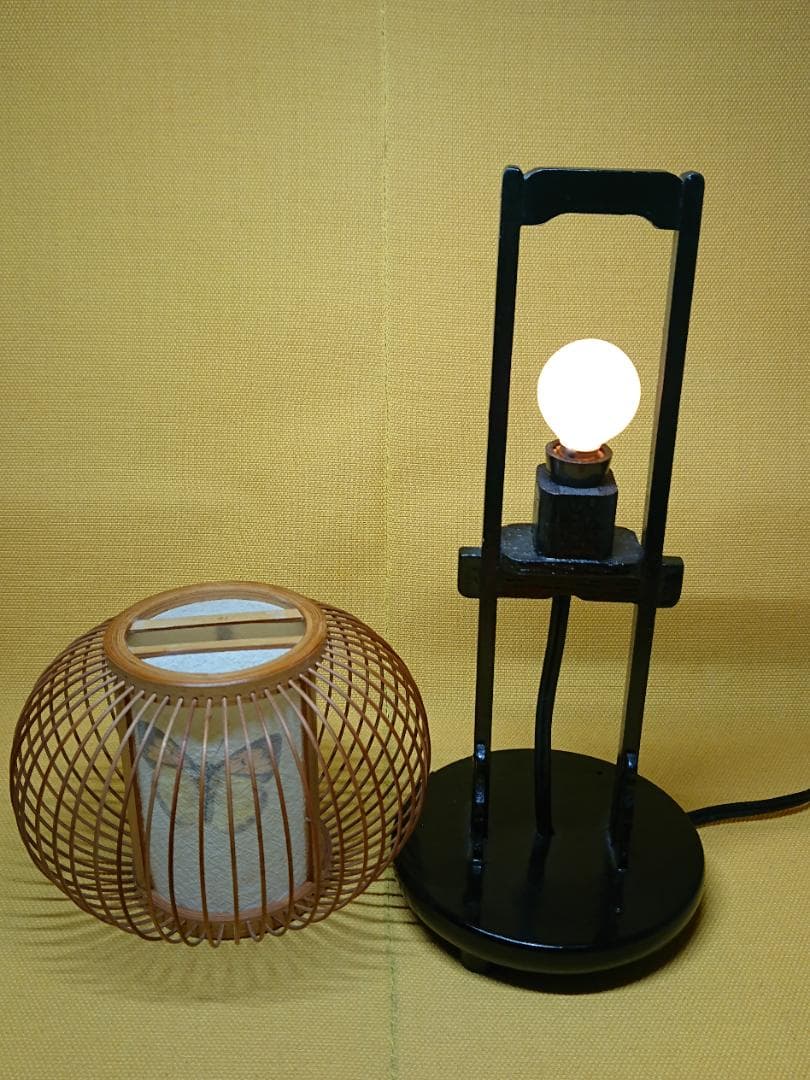 【美品】ライト　木製　竹細工　和紙　置物　インテリア　工芸品　美術品　A1525