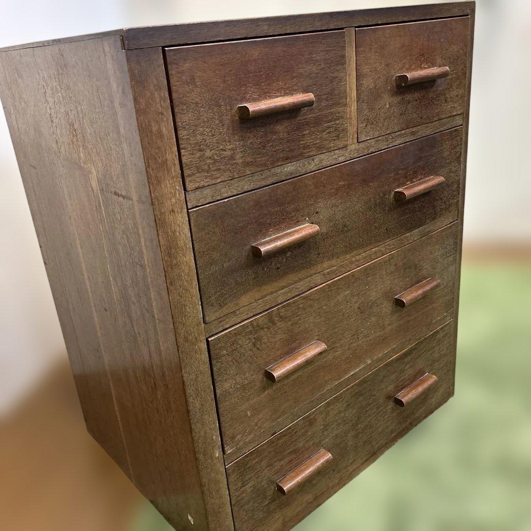 ヴィンテージ　レトロ　ブラウン　木製　チェスト 5引き出し