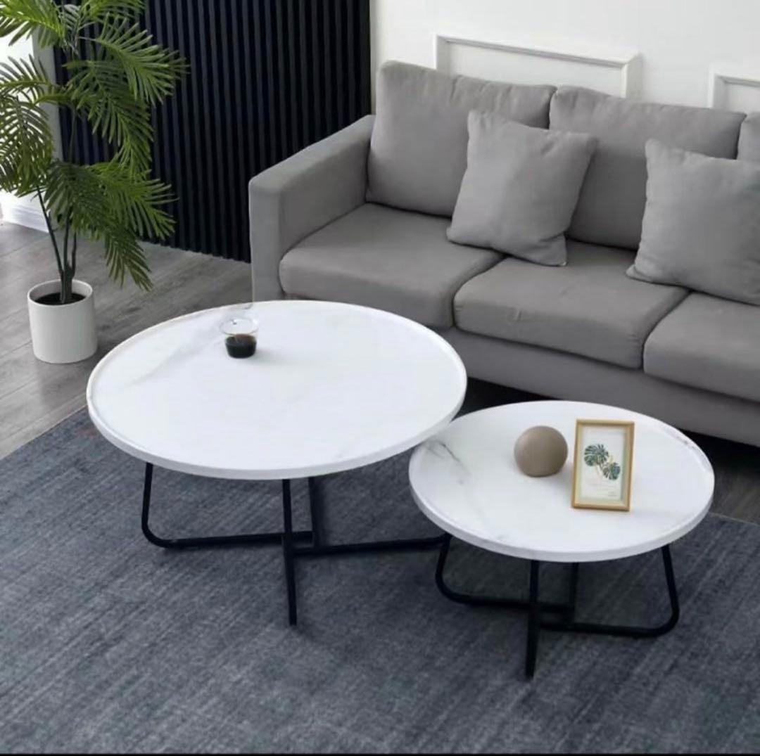 最終価格❤️大理石調 丸型 ネストテーブル マーブル ローテーブル