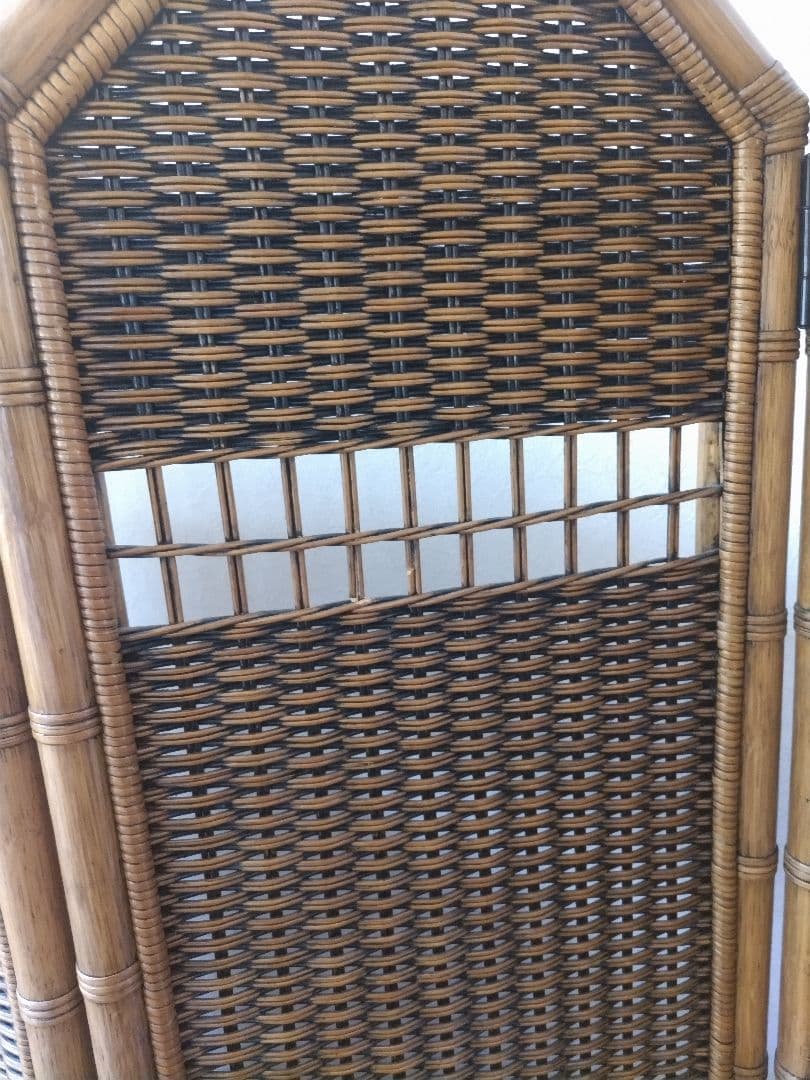 藤　ラタン　パーテション　4連　衝立　間仕切り