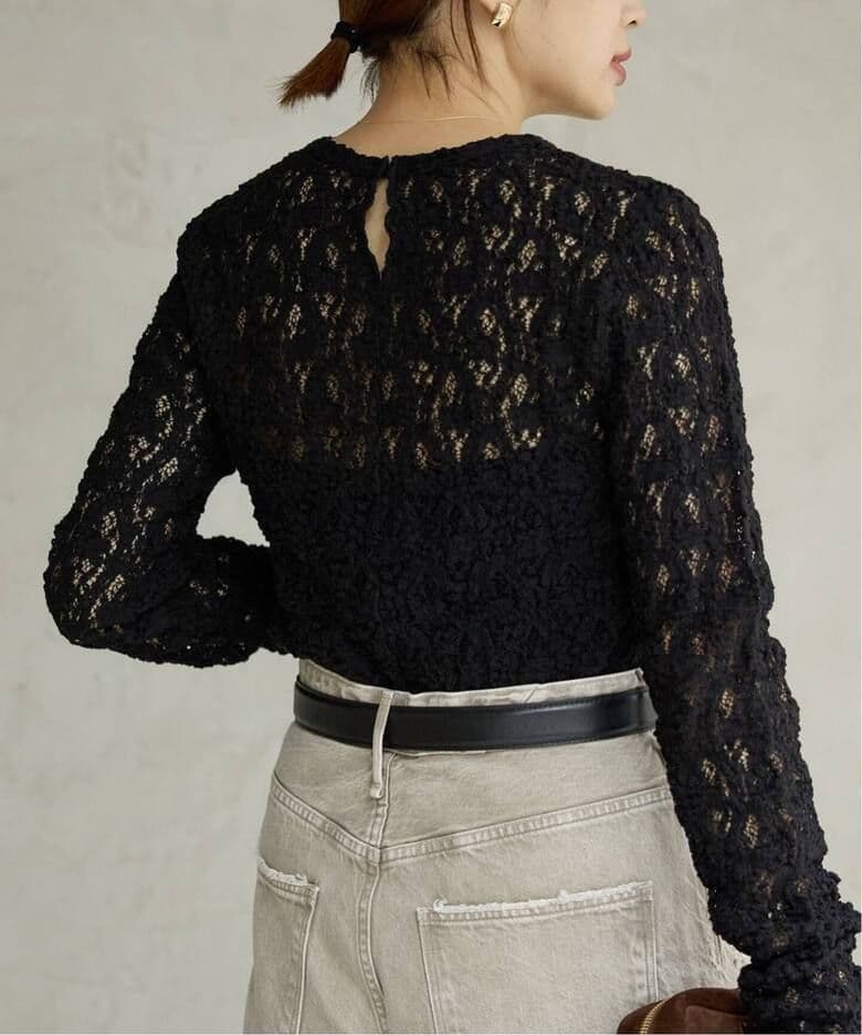 IENA大人気完売Flowerストレッチレースプルオーバーブラックフラワー