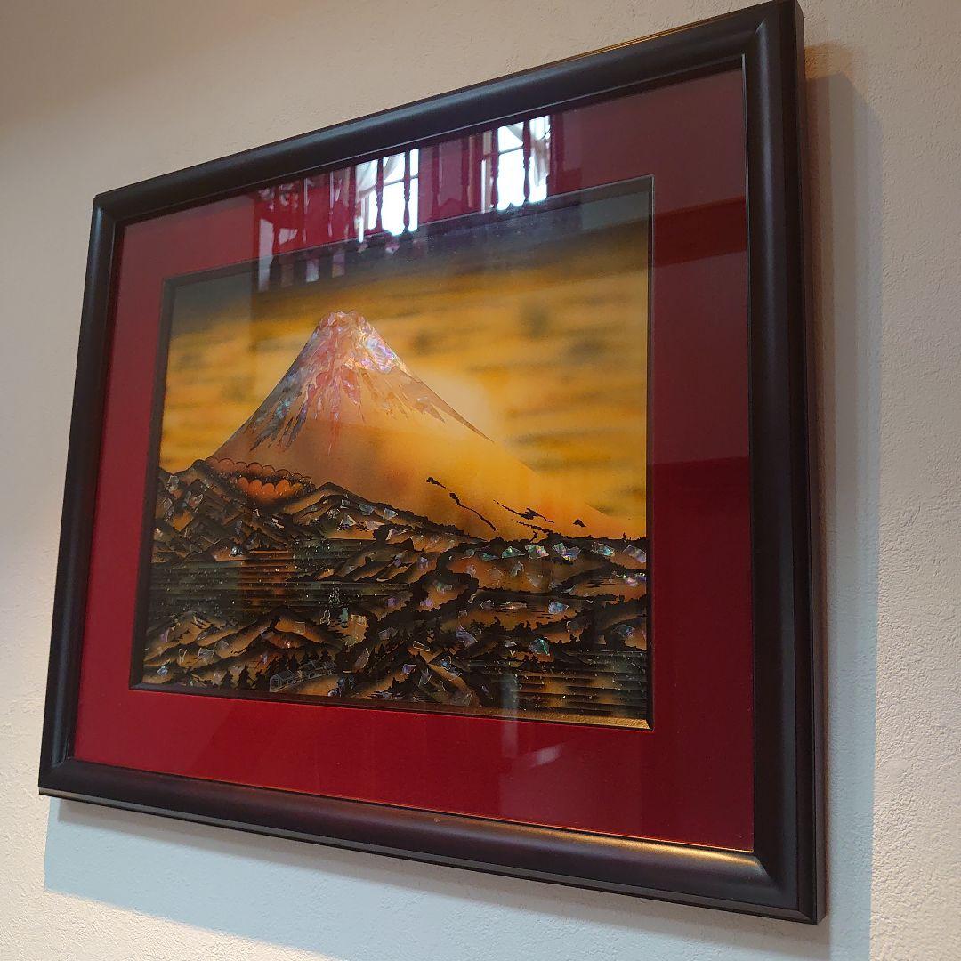 【美品】螺鈿細工　絵画　富士山　縁起物　浮世絵風　一点物