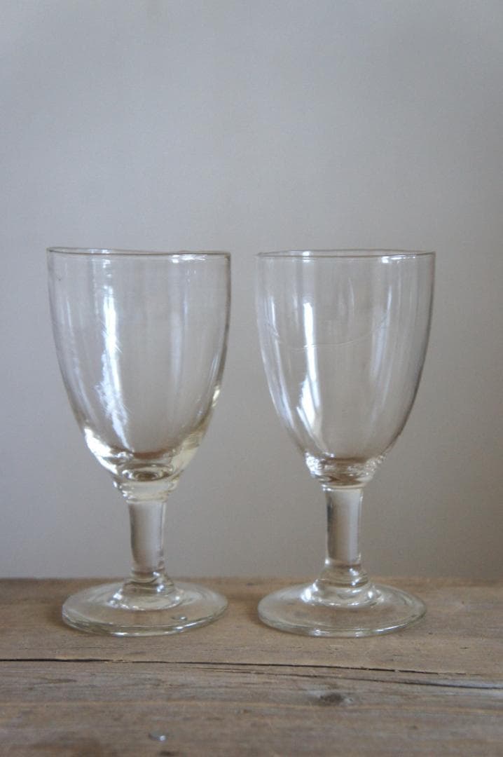 フランスアンティーク　19世紀　ビストログラス　ワイングラス　15cm　2客