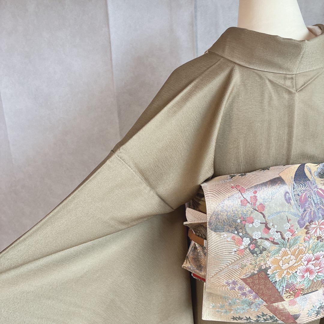 訪問着　フルセット　着物　正絹　Lサイズ　ロング　雪輪　花　金駒刺繍　N5