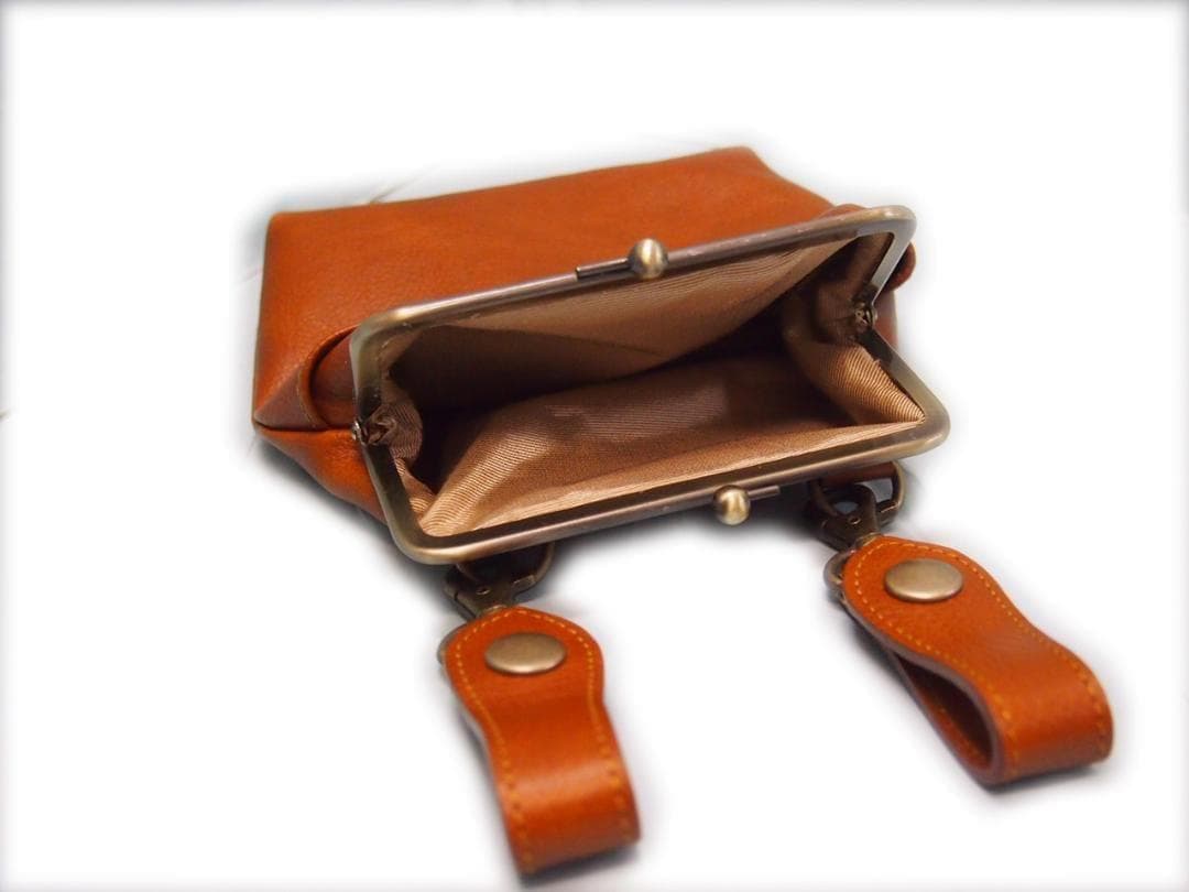 おまとめ　ALL牛革　タテ型がま口チョークバッグ・ウエストポーチ・吊下げタイプ