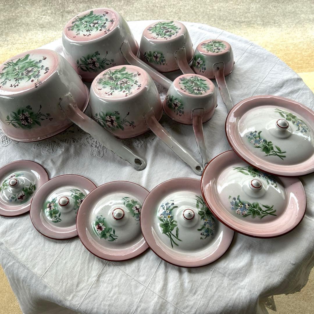 フランスアンティーク　japy 忘れな草のホーローウェディングセット