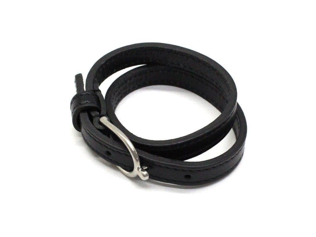 ■新品8万!サンローランパリ／レザーダブルラップ ブレスレット　Ｍ/黒×シルバー