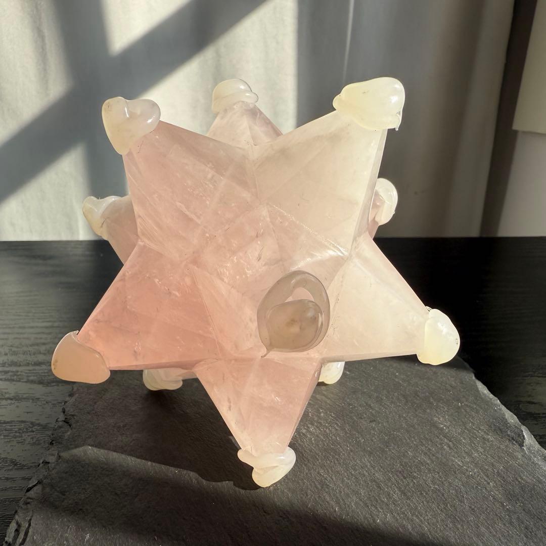天然石ローズクォーツのアステロイド　マカバスター　置物NO.111814