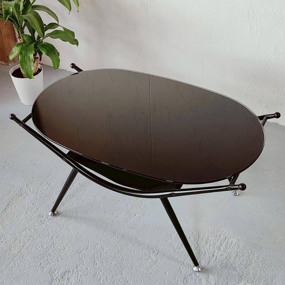 ミッドセンチュリー ガラステーブル 黒 幅80cm スペースエイジ