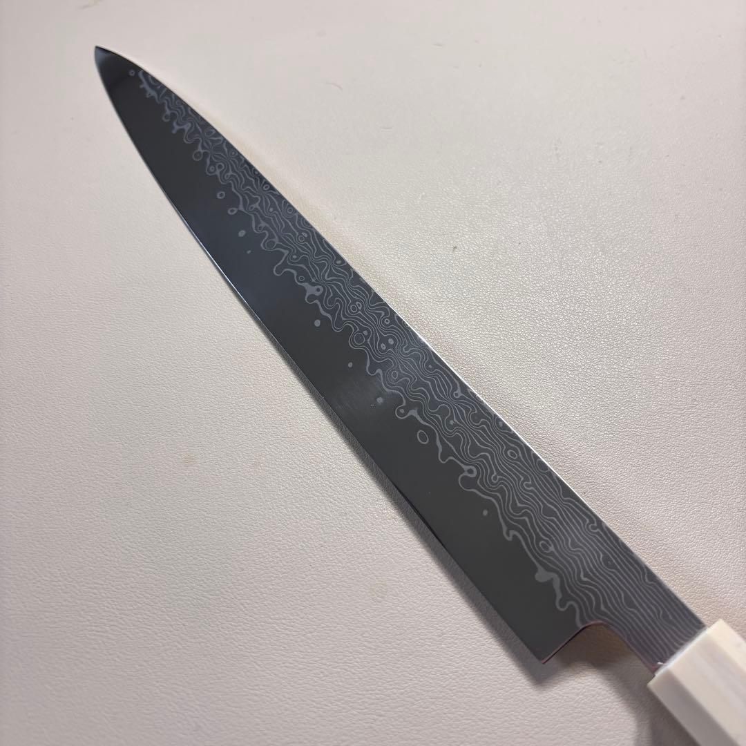 尺300mm 柳刃包丁 墨流しダマスカス　人工象牙八角柄 和包丁 白'-