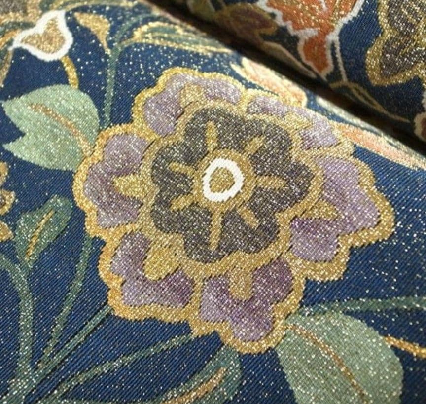 【美品】綴れ帯 河村織物 通年 アイボリー 花更紗 綴れ織 正絹 八寸 西陣