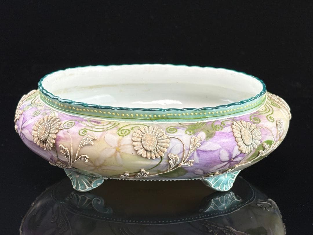 明治時期 オールドノリタケ 盛り上げ花紋 香炉 R7112335