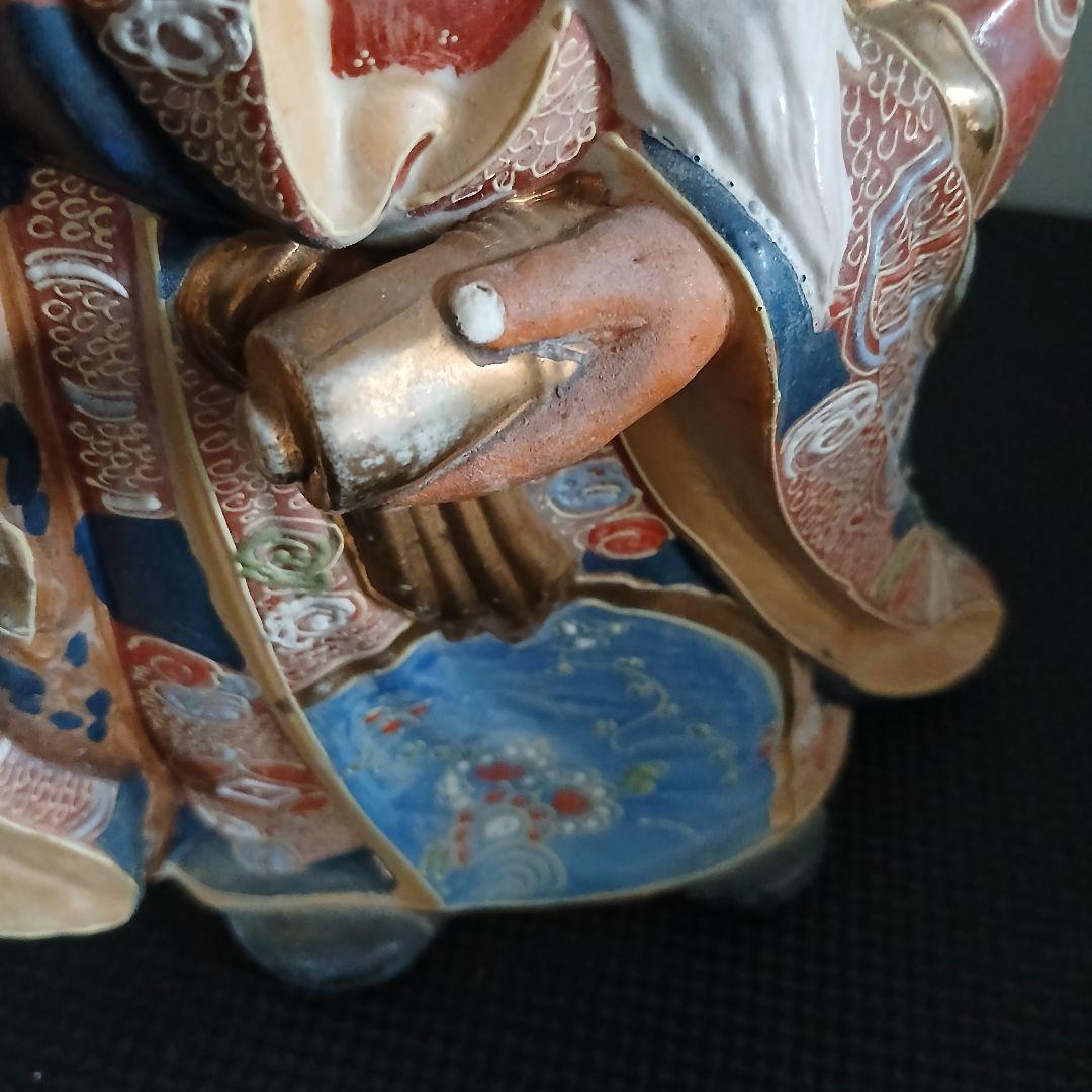 旧家より 九谷焼 金彩色絵 寿老人 七福神 置物 オブジェ 縁起物 陶器