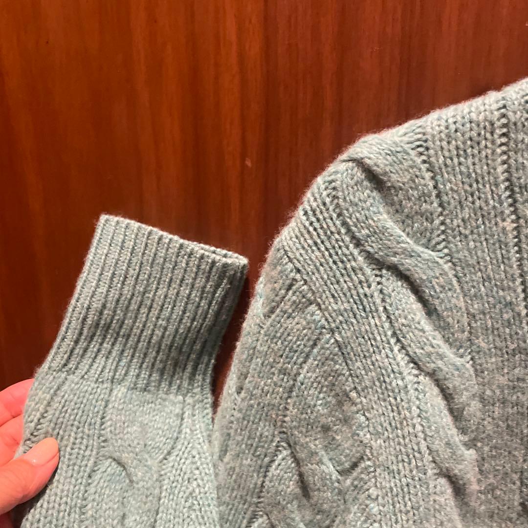 ラルフローレン　美品ケーブルニット　ウール80 カシミヤ20 グリーン系の色