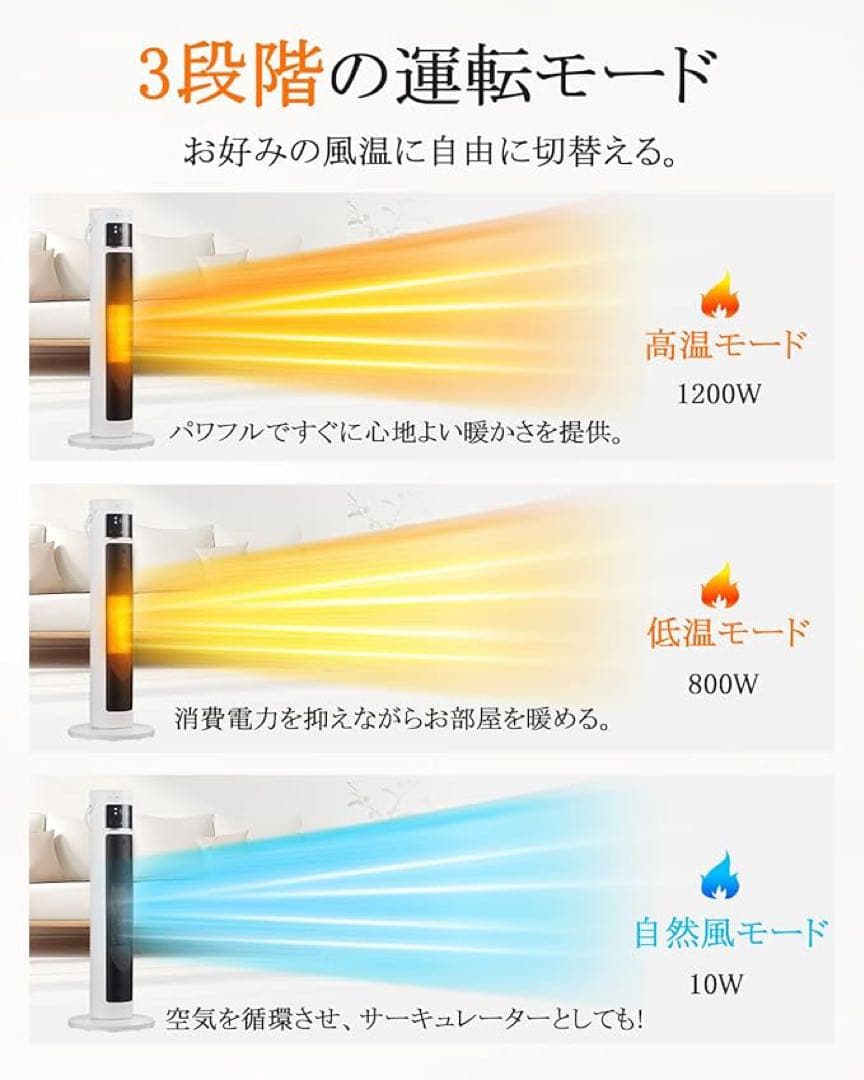 セラミックファンヒーター 暖房　省エネ 速暖 タイマー 温度調整 お風呂場に