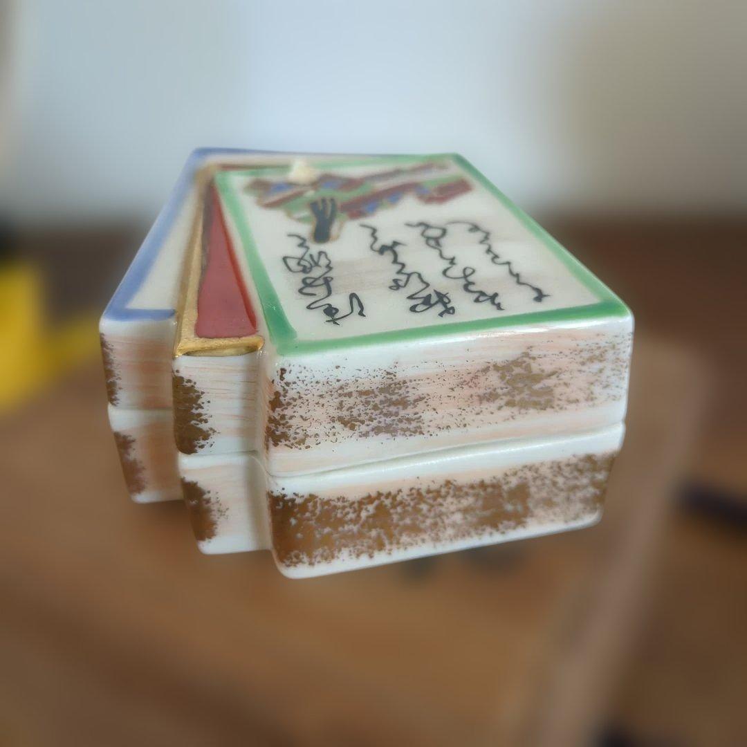 骨董　香合　百人一首　小倉　茶道具　陶器　木箱　小物入れ