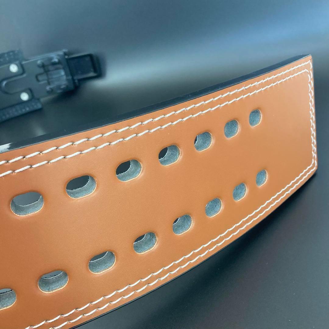 訳アリ パワーベルト レバーアクション 本革 ワンタッチ可変式 茶×黒バックル