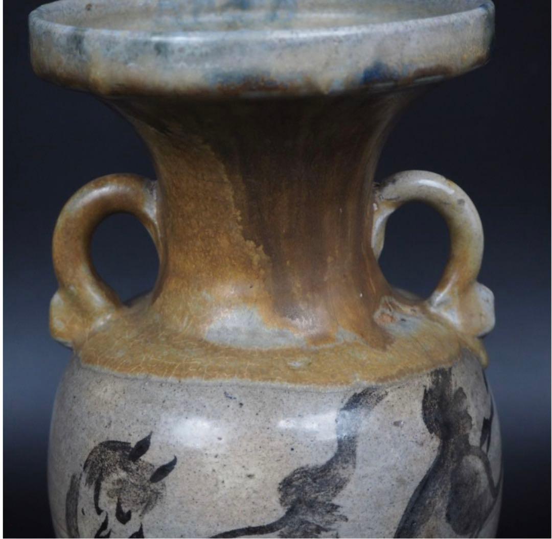 送料無料　明治期 古相馬双耳花瓶 　高さ25.5ｃｍ