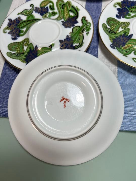 738 有田焼　其泉　染錦ペイズリー　金　赤　紫　緑　青　ソーサー　18客未使用