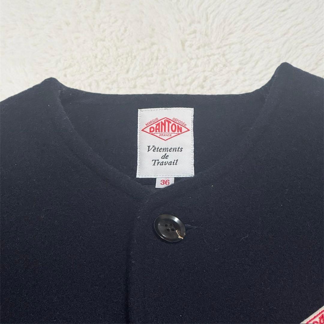 DANTON ウールモッサ　ノーカラージャケット36 ネイビー