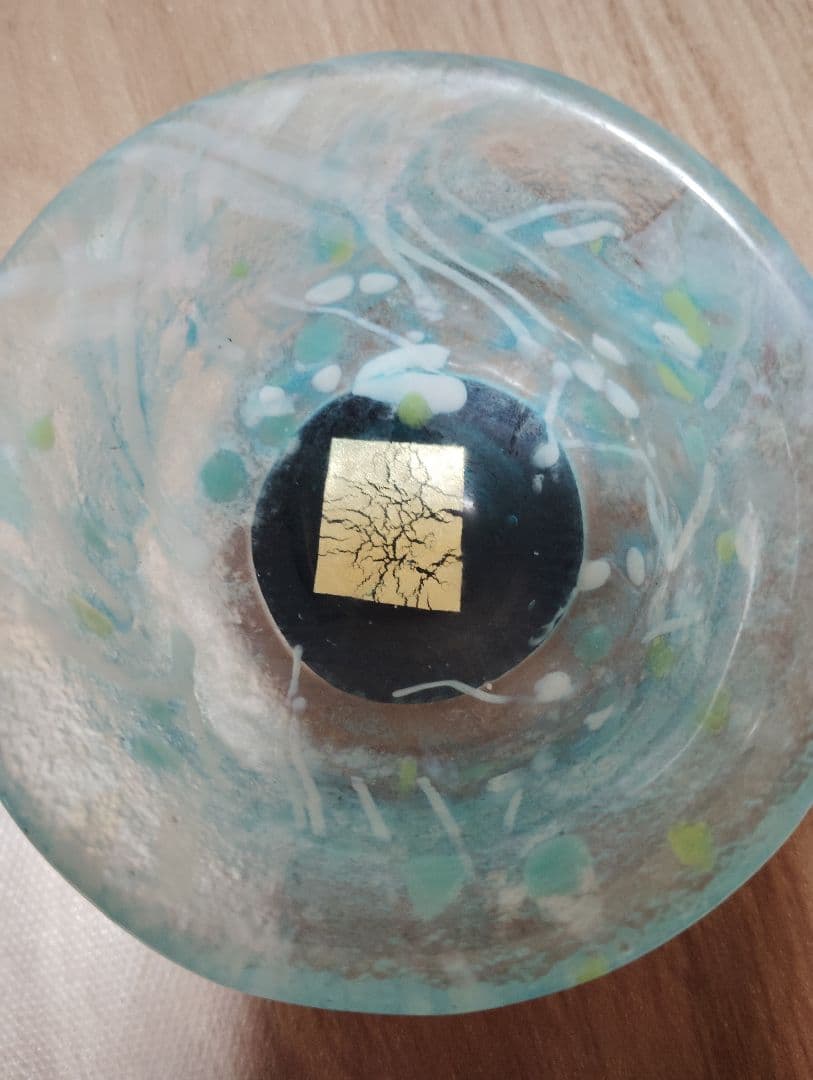 高級金箔入りガラス小鉢　冷酒のお猪口にも！青と緑のマーブル模様 2個