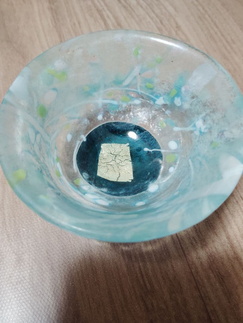 高級金箔入りガラス小鉢　冷酒のお猪口にも！青と緑のマーブル模様 2個