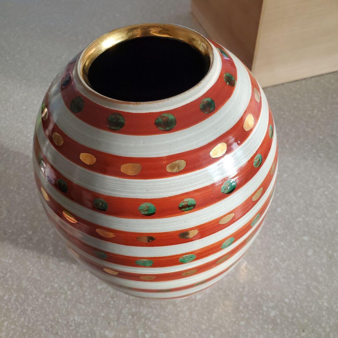 vintage * 赤絵点紋花瓶 花器 木箱入り