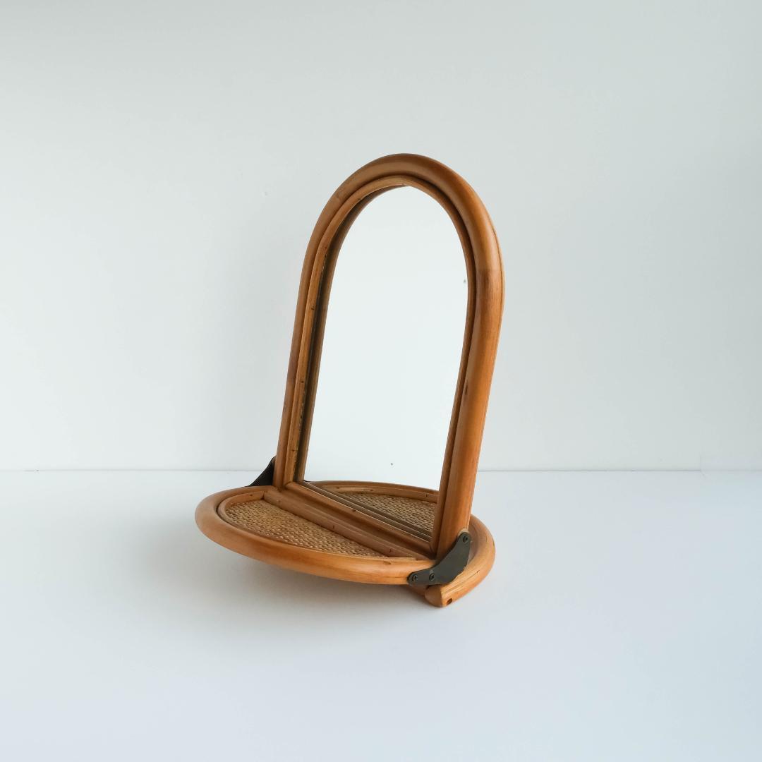 ウォールミラー　鏡　ラタン　レトロ　昭和レトロ