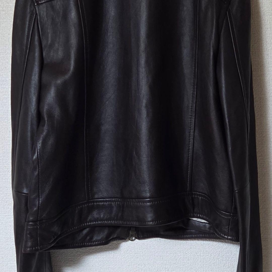 【美品】23区 シングルライダー ノーカラー レザージャケット ブラウン L