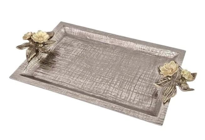 トレー お盆 シルバー 小花 トレイ クラシック モダン AN-5573
