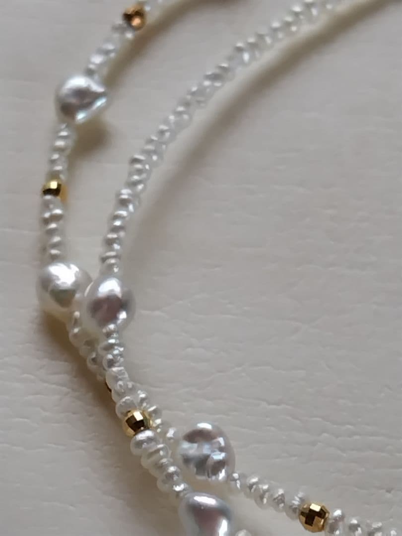 K18 アコヤ真珠ケシパール、あこや砂芥子パールの、オメガ風ネックレス