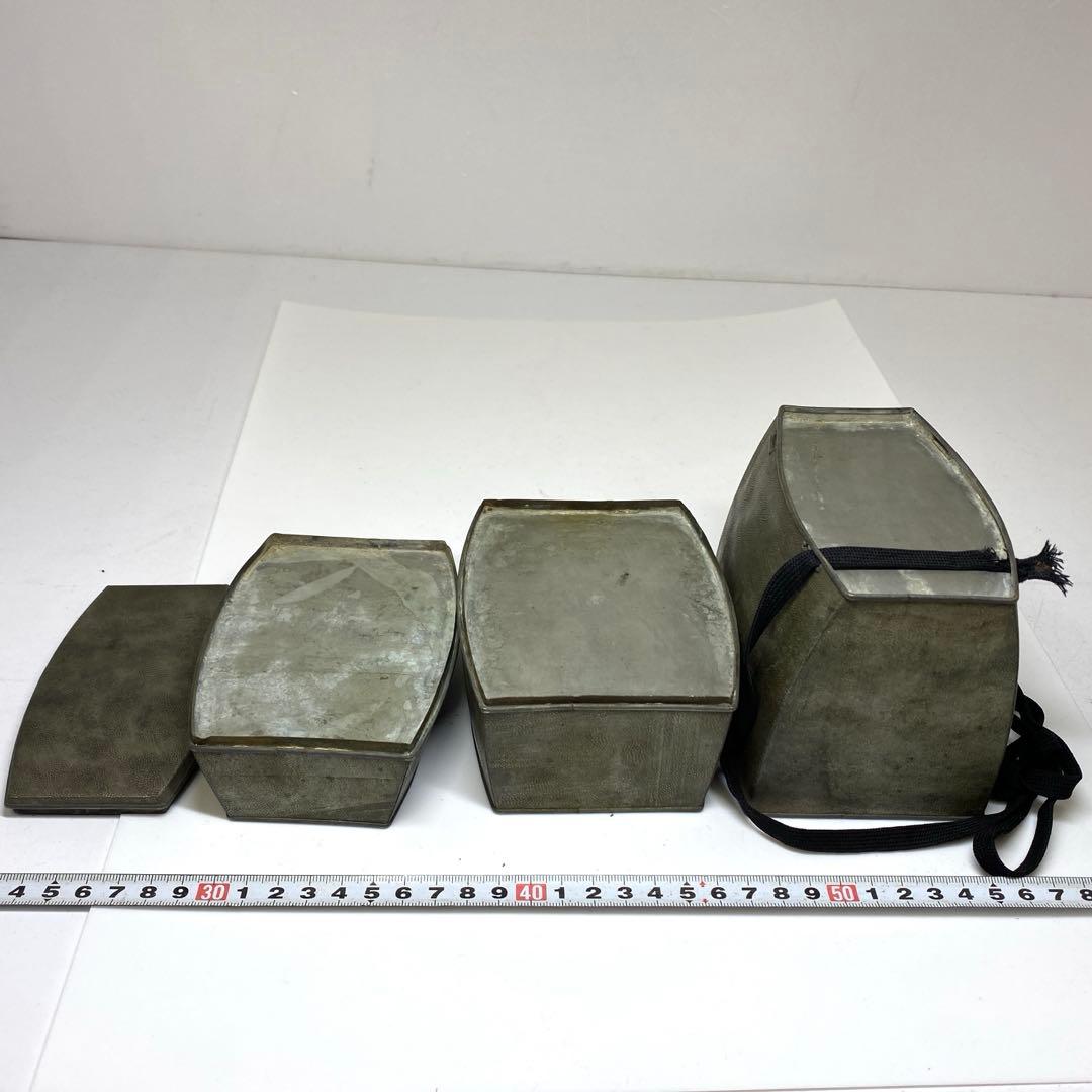 時代　錫製　三段弁当箱　トヒチサ　高さ19cm 東N7-1018①