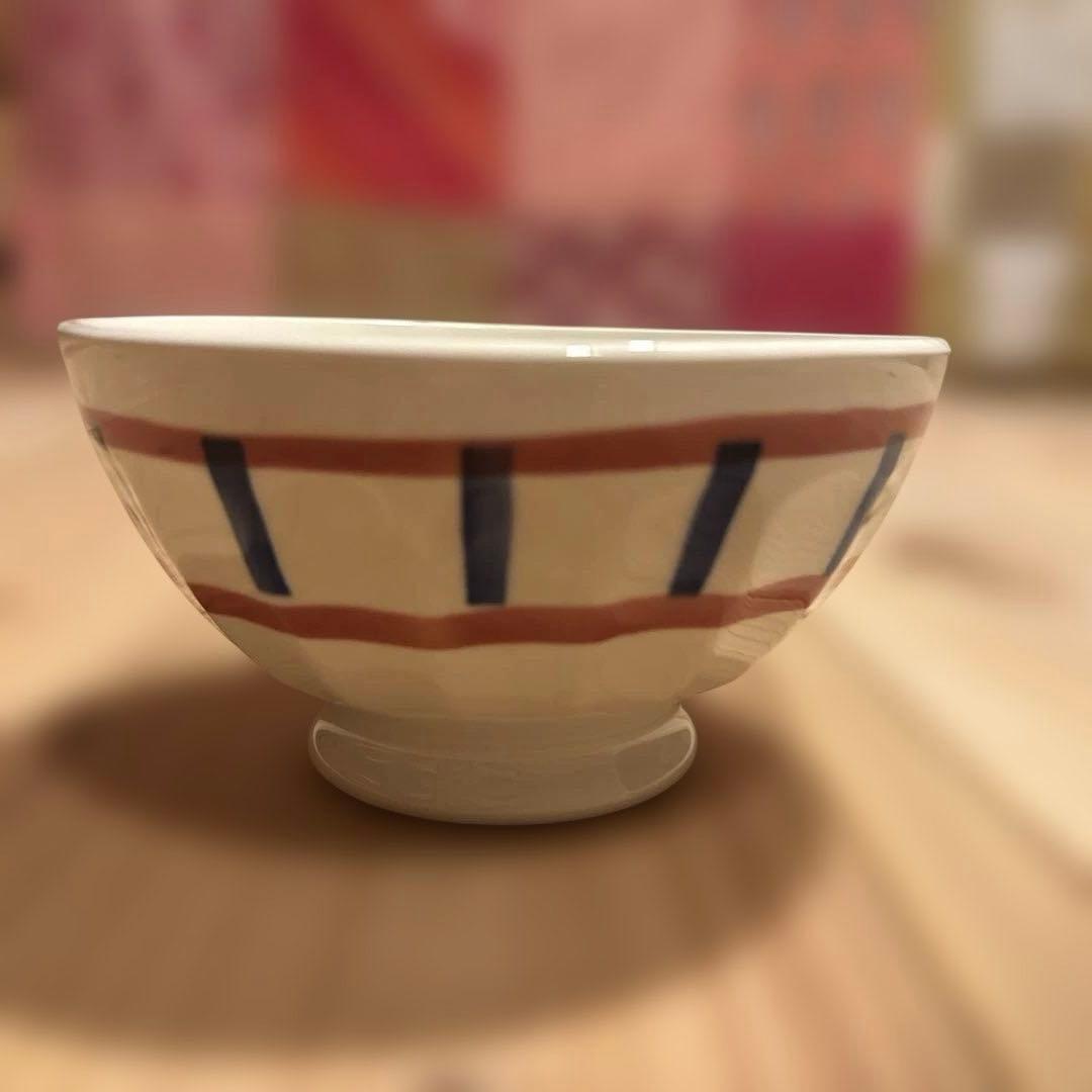 バスク柄 カフェオレボール「レッドｘブルー」フランスアンティーク食器　ブロカント