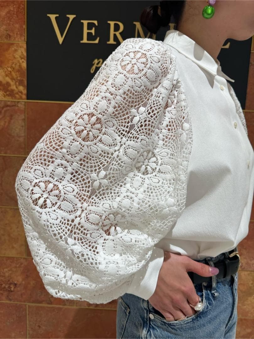 VERMEIL par iena レースコンビ ボリュームスリーブブラウス