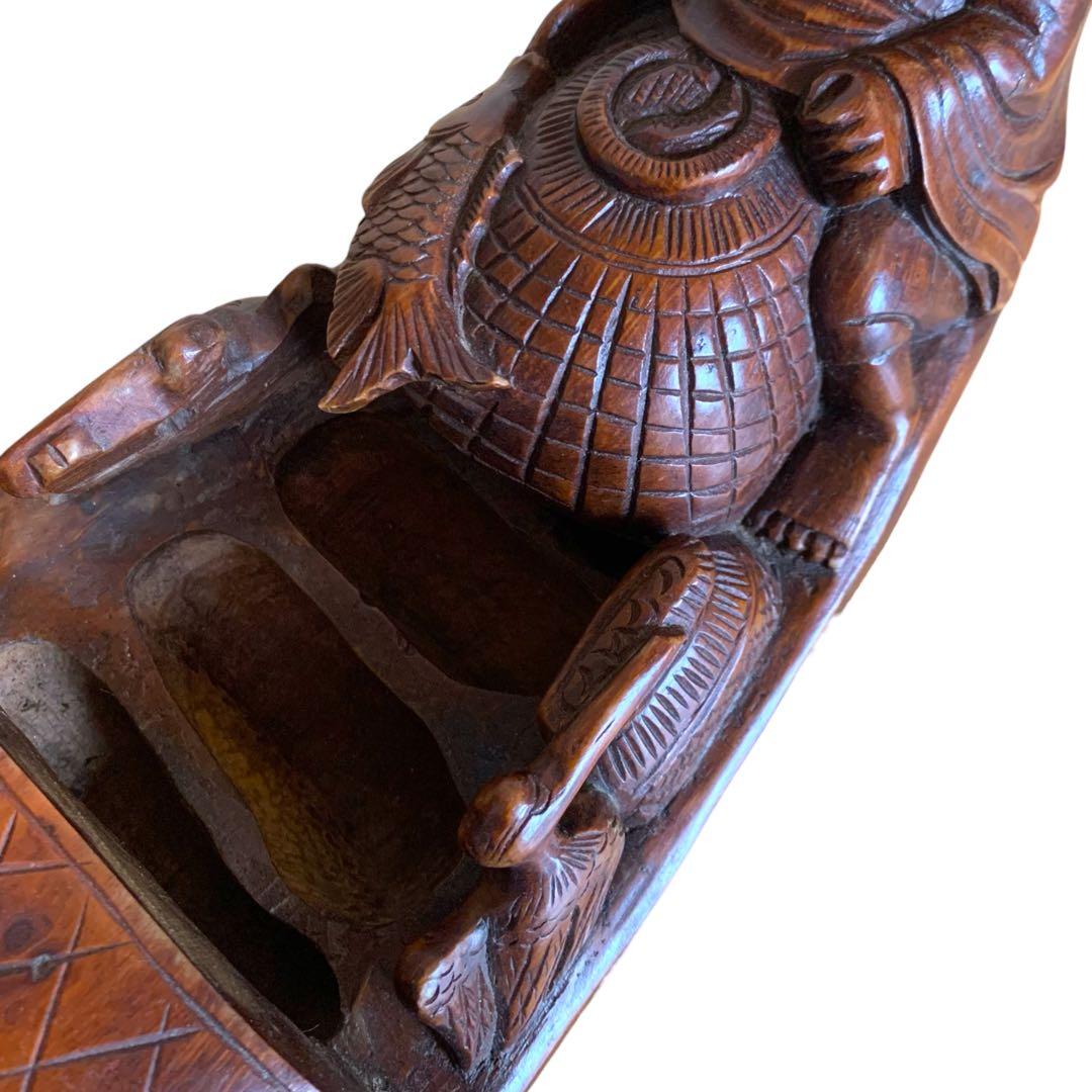 管理番号❀M169◻️⊶希少レア1点物⭐︎ 老子 木舟 竹 木彫り 漁師 大漁