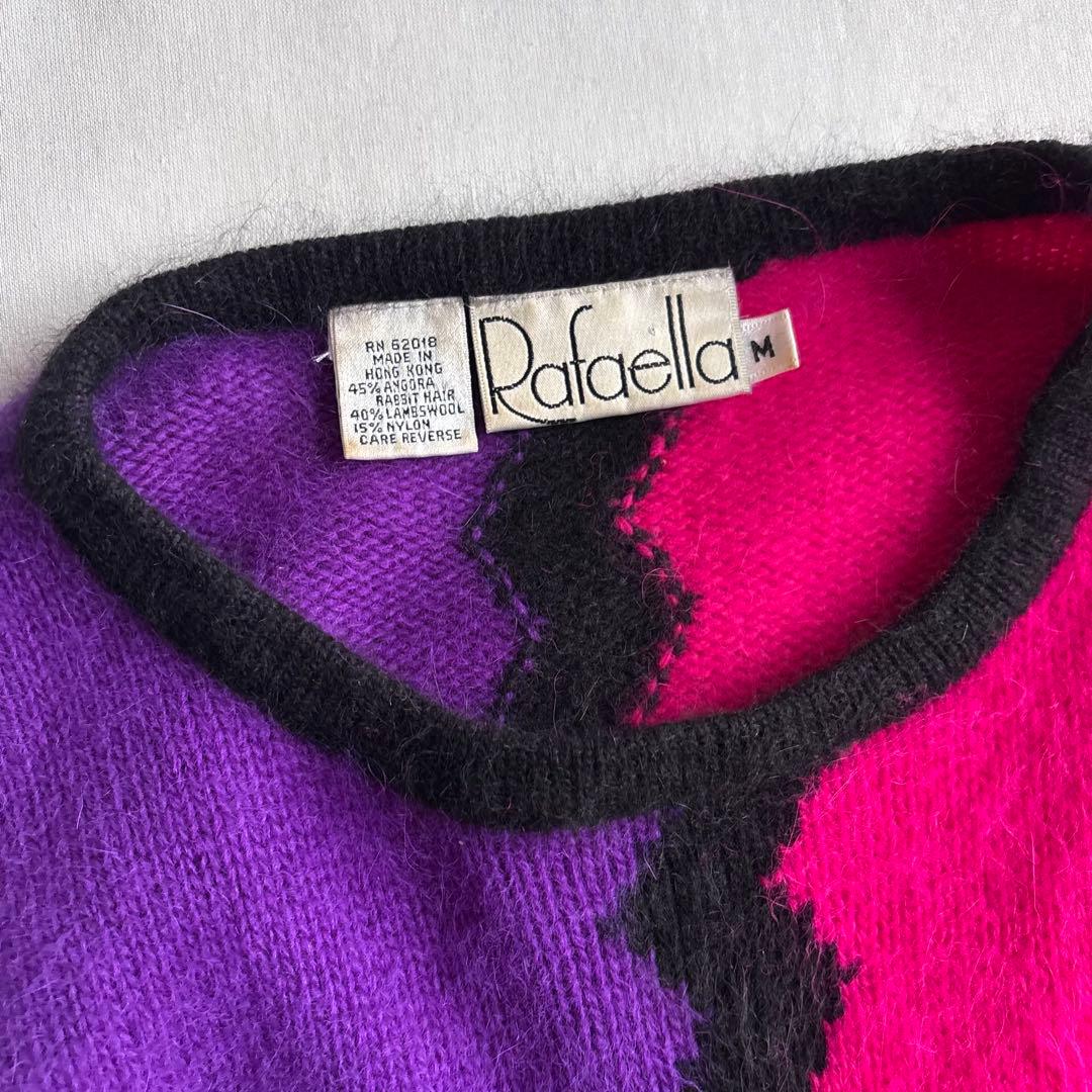 80s USA label angora×lambswool art knit