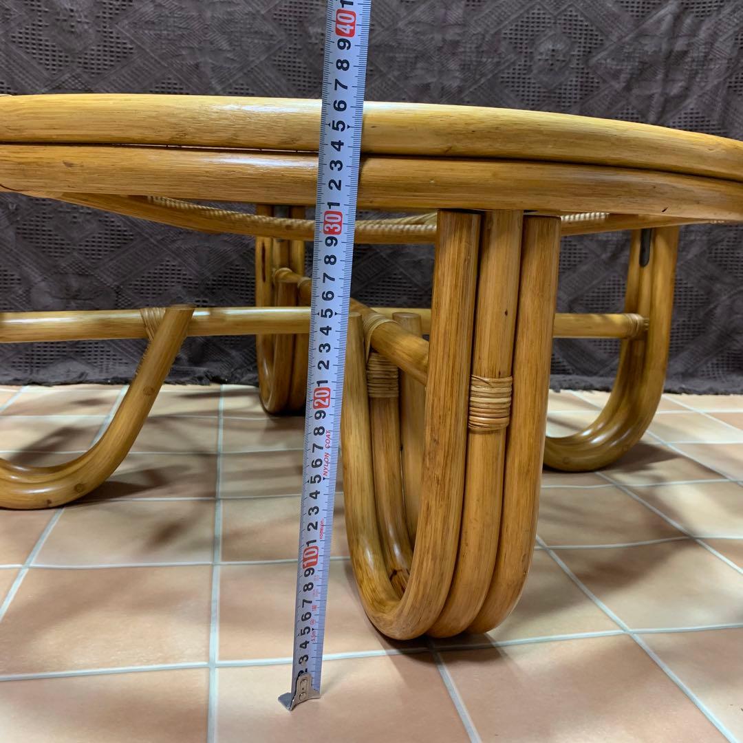 【美品】ラタン 籐 ガラステーブル アジアン 籐 円卓 ヴィンテージ レトロ