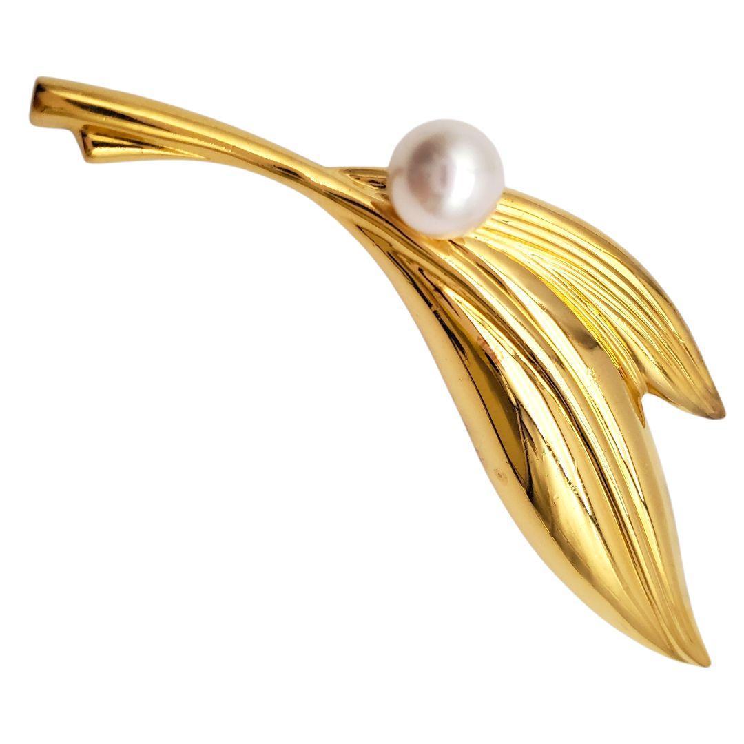 美品 ミキモト パール ブローチ リーフ 葉 7.1mm S刻印 本真珠