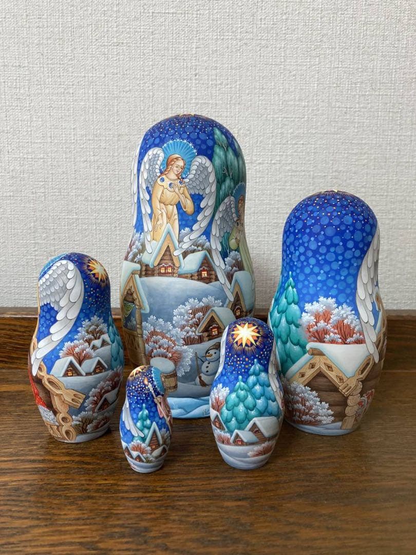 ロシア雑貨☆イコン マトリョーシカ天使(5P)オルガ作コブロフ工房