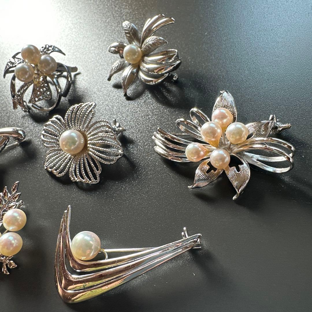 【vintage】田崎真珠含む　シルバー製　パールブローチ　6点　まとめ売り