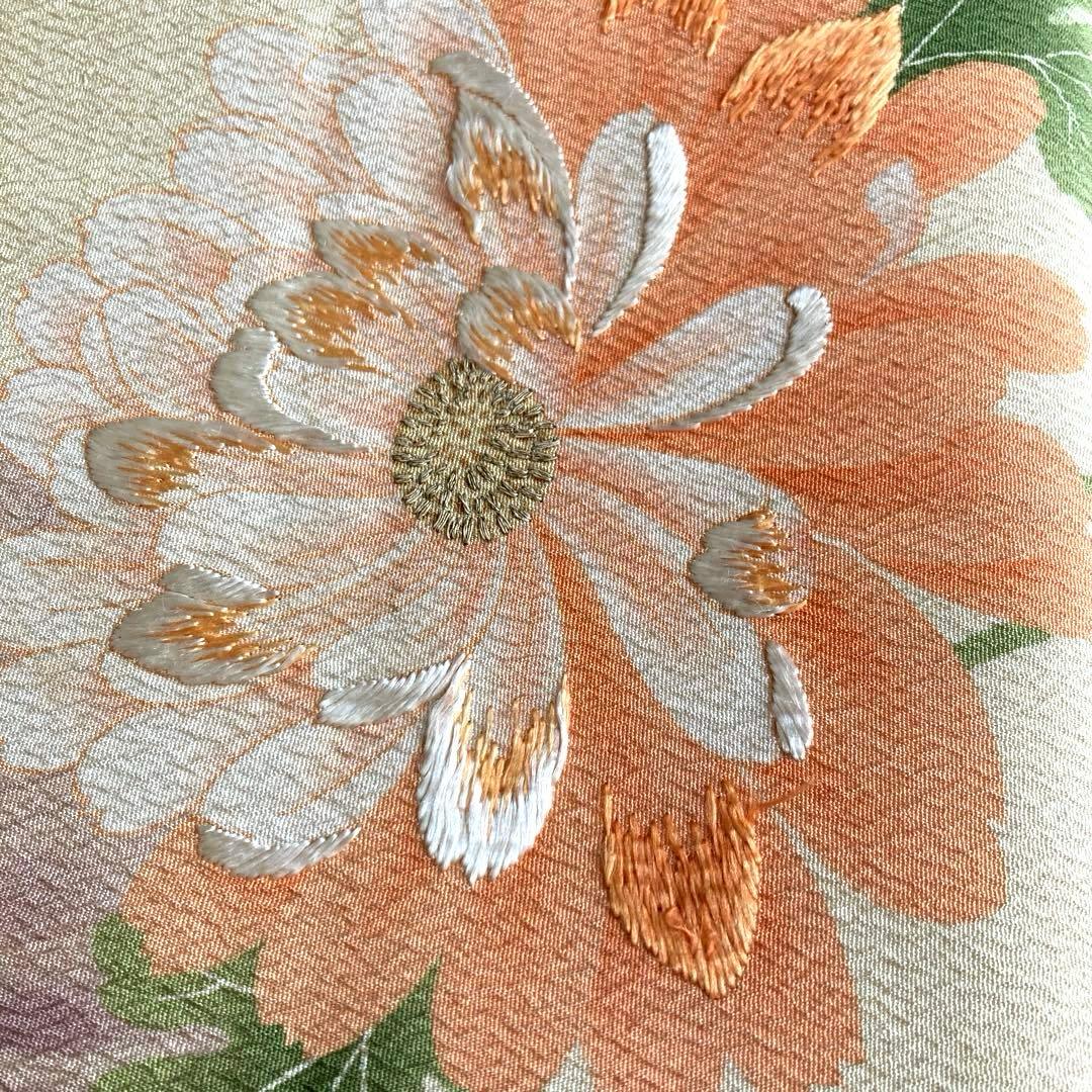 アンティーク京袋帯　しつけ糸付　刺繍の花模様　正絹　大正ロマン　N2-26