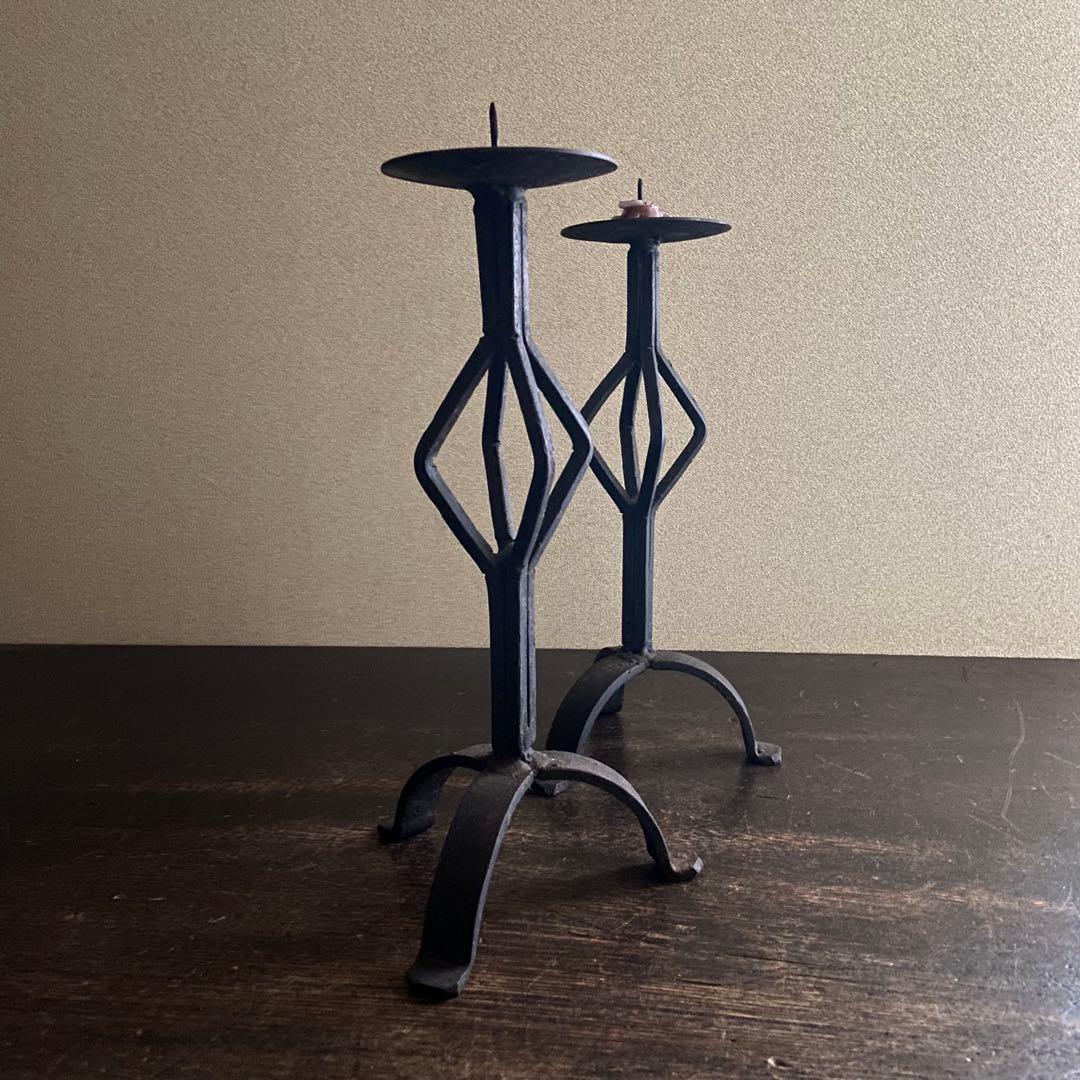 アンティーク　アイアン　蝋燭立て　ロウソク立て　ビンテージ　2本セット