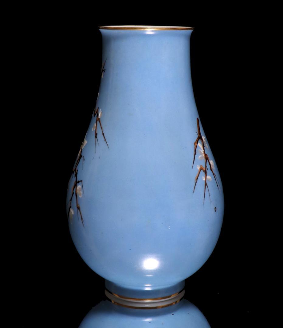 オールド・バカラ 淡青色 大型オパーリンクリスタル製手彩色日本趣味花鳥図飾壷花瓶