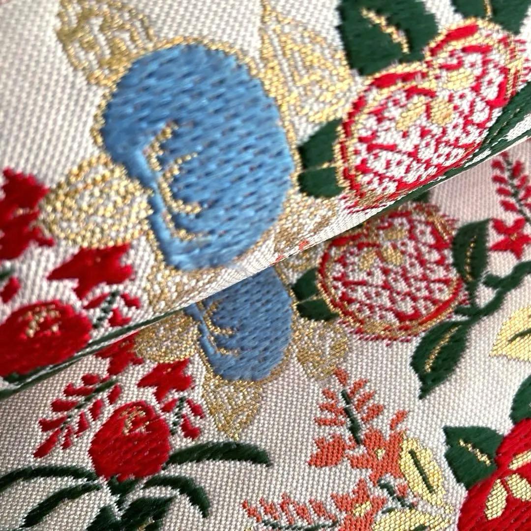 アンティーク名古屋帯　織り出し花模様　アイボリー　正絹　大正ロマンNo.28